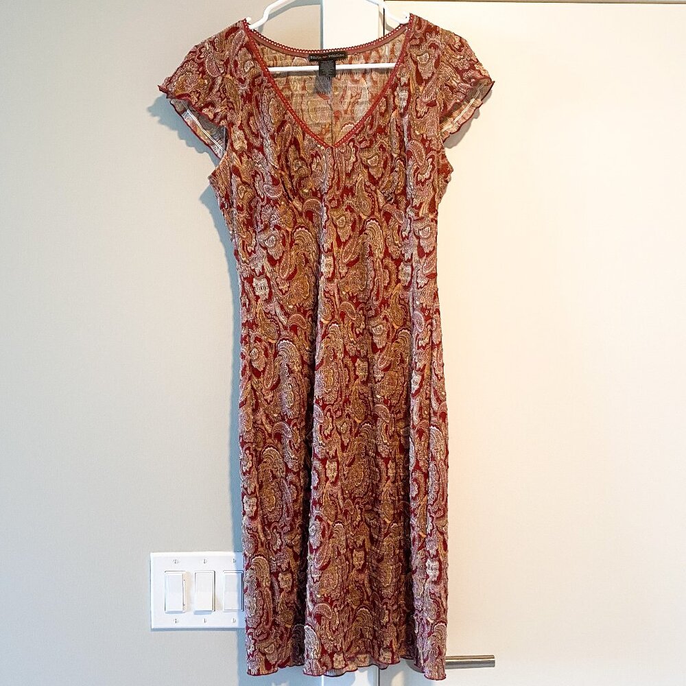 Vintage Y2K Faith Passion 90s Babydoll V neck Midi Paisley Boho Dress Size M